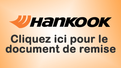 Recevez jusqu'à 100$ à l'achat de 4 pneus sélectionnés Hankook